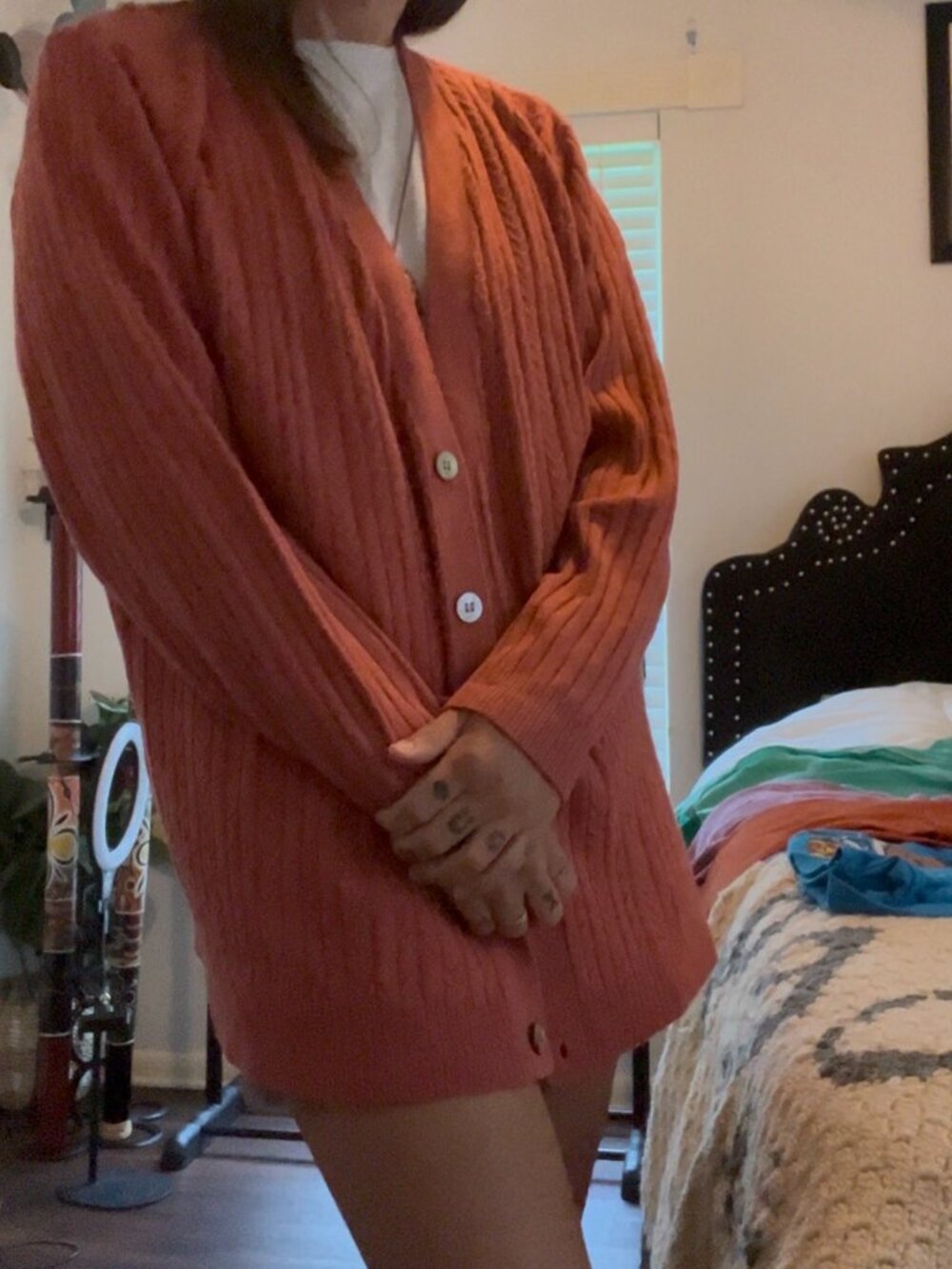Precious Fibers size Large Cashmere and Silk Cardigan in Coral Color all natural